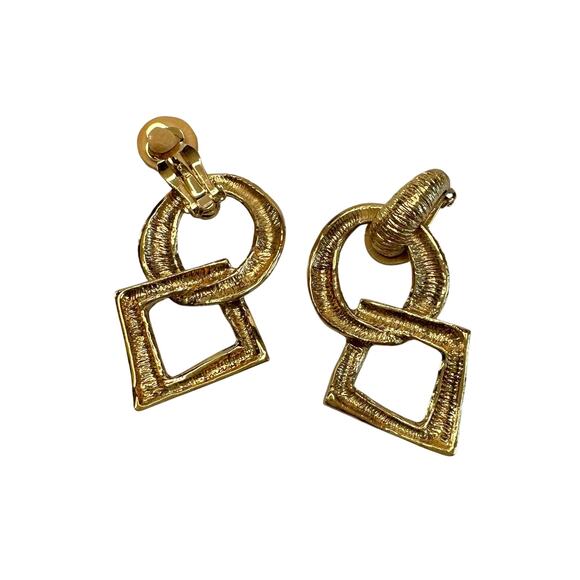 Yves Saint Laurent YSL Vintage Geometric Dangle Earrings - Picture 11 of 12